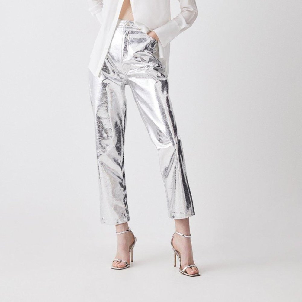 Karen Millen Metallic Pants - Silver - size 4 (XS) - new with tags